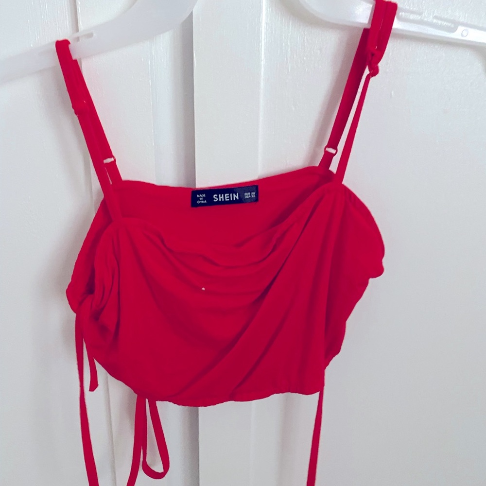 Red tie crop top